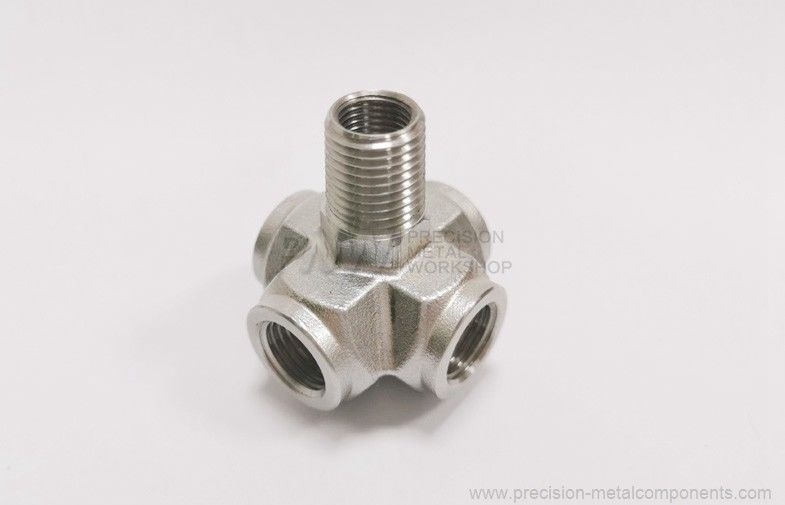 Cross joint for fluid control - Stainless steel machined parts from lost wax casting 1.4301, 1.4410